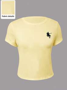 INAWLY T-shirt décontracté polyvalent pour femmes grandes tailles avec détails brodés, été - Jaune citron - Voir 4