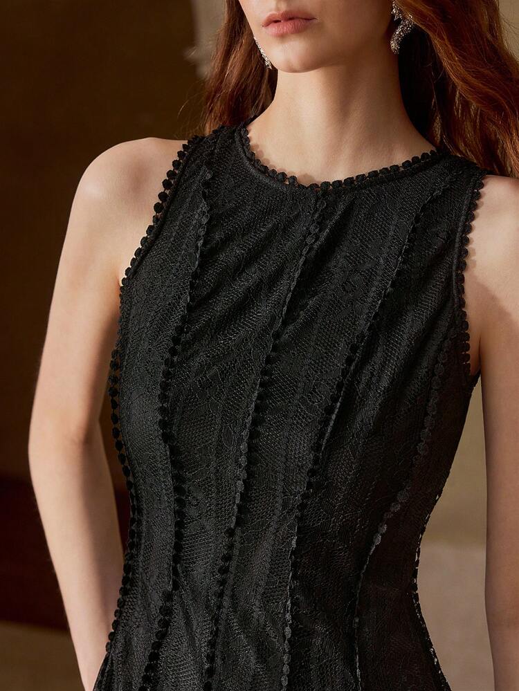 WOMEN'S ELEGANT SLEEVELESS LACE PATCHWORK DRESS, SUITABLE FOR DATES IN SPRING/SUMMER