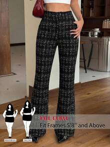 SHEIN Tall CURVE 大码时尚格子喇叭裤 - 黑色 - 查看 6