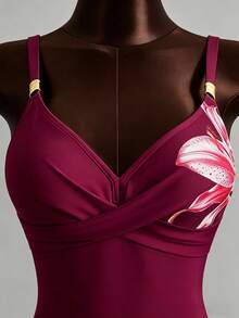 Zestiva Hot Selling Spring/Summer Beach Vacation Adjustable Strap Metal Accessory Floral Print Swimsuit 2 Pieces Set (Strap + Triangle Bottoms) - Hot Pink - View 7