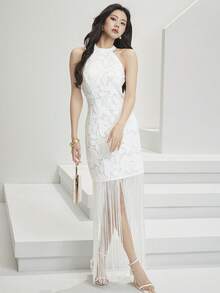 Heiryn Đầm ren tua rua tan trong nước thanh lịch dành cho nữ, thích hợp cho mùa hè. - trắng - Xem 3