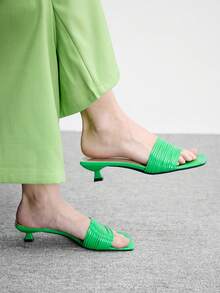 CUCCOO BIZCHIC 春夏新款户外女式绿色绑带方头露趾高跟凉鞋女式细高跟法式裙装拖鞋 - 綠色 - 查看 6