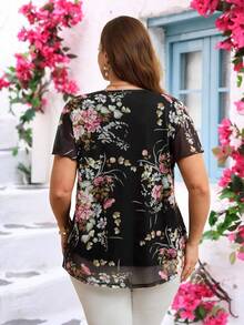 Miaspire Áo sơ mi ngắn tay in họa tiết dáng rộng cho nữ cỡ lớn, Áo kiểu nữ cỡ lớn, Quần áo nữ cỡ lớn mùa hè, Trang phục nữ cỡ lớn mùa hè, Áo kiểu nữ dáng rộng thanh lịch, Quần áo nữ cỡ lớn mùa hè, Áo kiểu nữ cỡ lớn có khóa kéo mới. - Nhiều màu - Xem 2