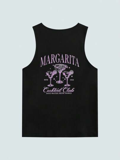 Modcrash Men's Summer Sleeveless Tank Top, Margarita Glass Pattern - Retro Design, Margarita Cocktail Club Sleeveless Tank Top, Fashionable Margarita Themed Sleeveless Top, Cocktail Club Design, Ideal For Drink Lovers