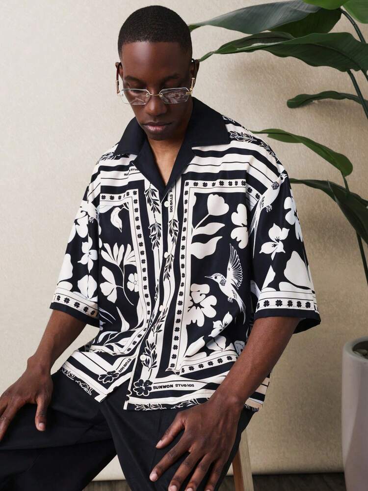 ボックスフィット トロピカルプリント リゾートシャツ