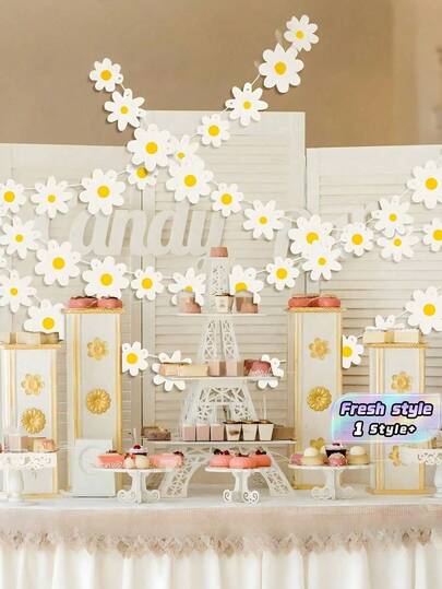 1/2/4sets-Vibrant Daisy Boho Banner Decorations - Festive Party Enhancer With White Daisy Paper Cutouts,Spring Flower Hanging Banner, Daisy Paper Cutouts, Fresh Style White Daisy Flower Bunting Banner,Daisy Garland Kit Daisy Hanging Swirl Daisy Paper Cutouts Daisy Party Decorations - Perfect For Indoor & Outdoor Girls Shower, Birthday Celebrations And Gatherings, Back To School Valentine's Day,For Birthday Supplies, Holiday, Wedding Party Decoration