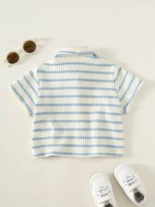 SHEIN Áo khoác cardigan tay ngắn cổ bẻ, họa tiết kẻ sọc, đa năng, phong cách thường ngày cho bé trai. - Nhiều màu - Xem 2