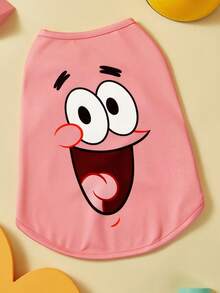 SpongeBob SquarePants | SHEIN 1 件卡通图案印花宠物背心，猫咪衣服，狗狗衣服，尺码 XXS-XXXXL，特小号，特大号，帕特里克。 - 粉色 - 查看 1