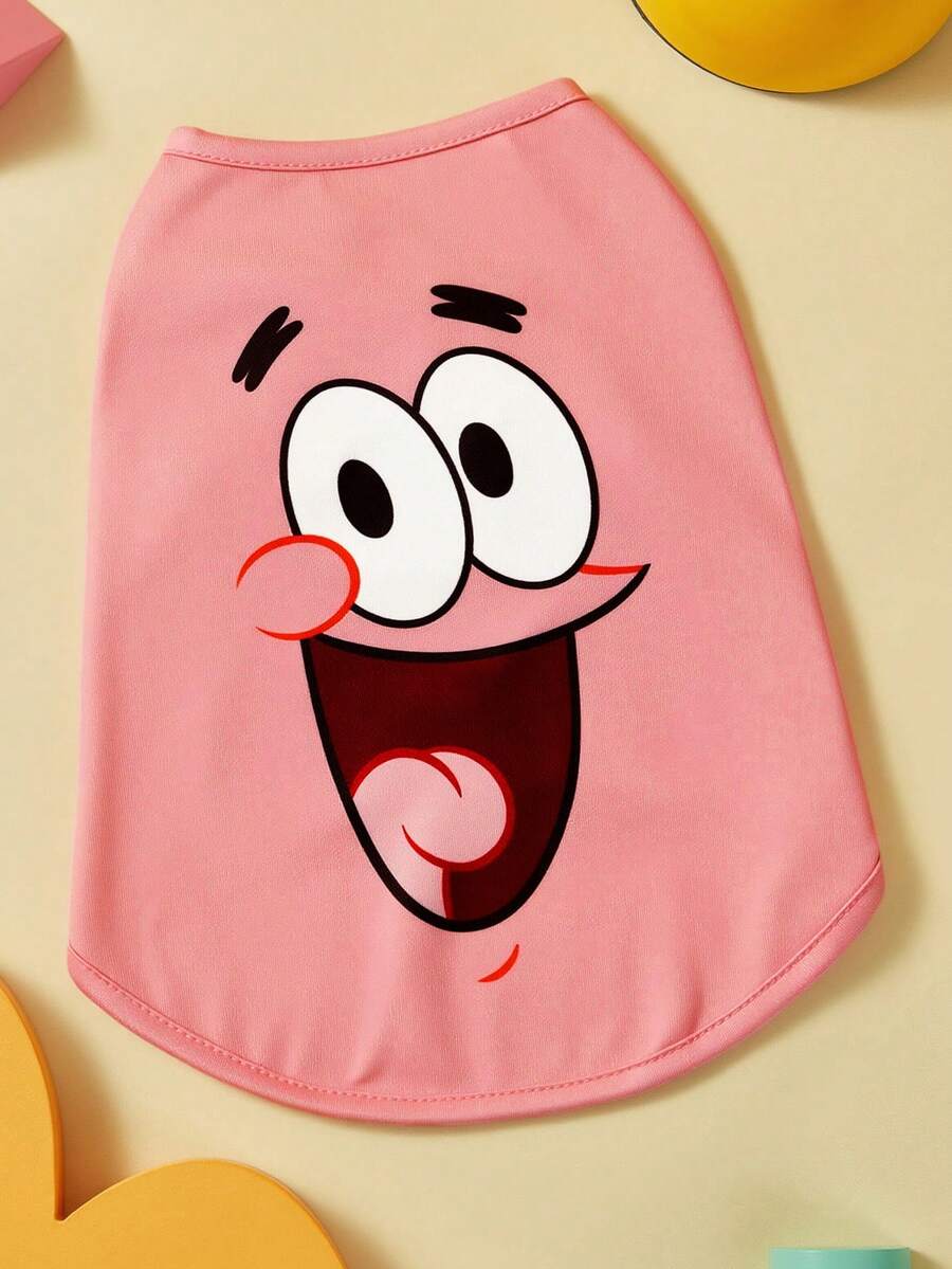 SpongeBob SquarePants | SHEIN 1 件卡通图案印花宠物背心,猫咪衣服,狗狗衣服,尺码 XXS-XXXXL,特小号,特大号,帕特里克。 - 粉色 - 查看 1