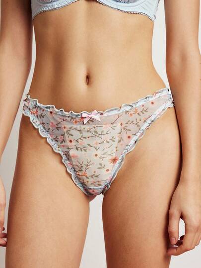 Elorette 5packs Floral Lace Bow Decor Sexy Thongs Lingerie Bow Tie