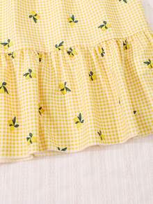 Tween Girls' Summer Vacation Style Lemon Print Petal Sleeve Shirred Bodice Ruffle Hem Dress - Multicolor - View 6
