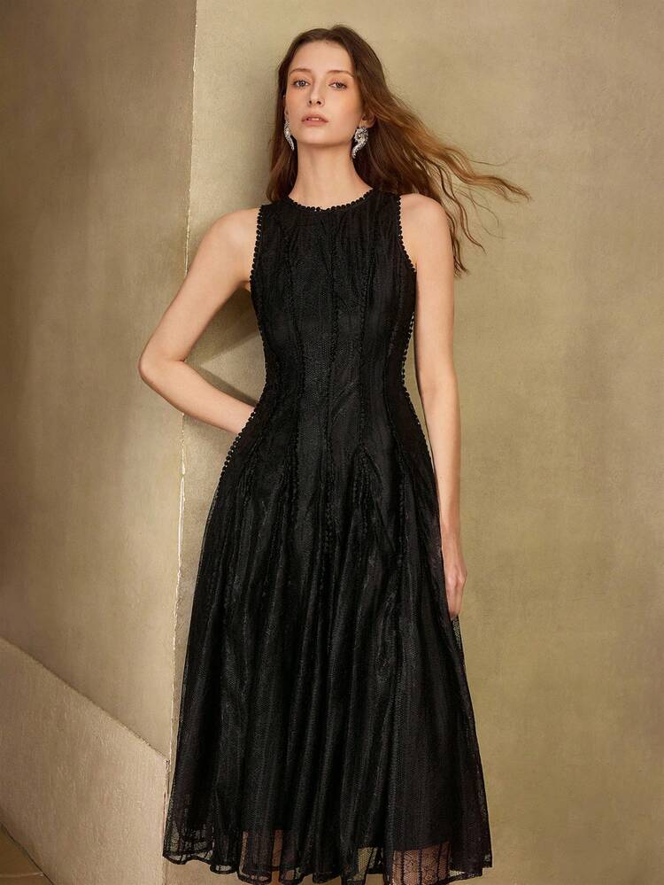 WOMEN'S ELEGANT SLEEVELESS LACE PATCHWORK DRESS, SUITABLE FOR DATES IN SPRING/SUMMER