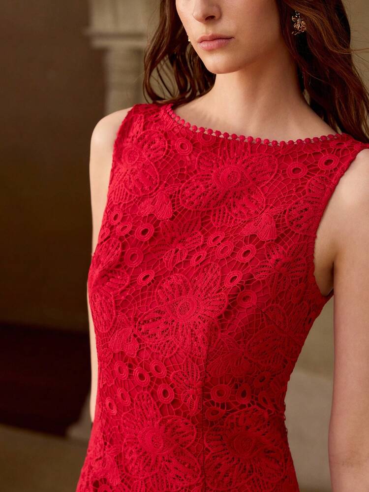 ELEGANT EMBROIDERED LACE MIDI DRESS FOR WOMEN