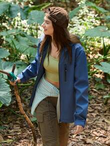 SHEIN In My Nature Women's Botanical Print Long Sleeve Hooded Casual Jacket - Blue - View 7