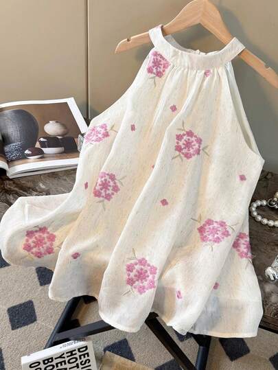 Resyla Women's Floral Print Halter Neck Top, Spring/Summer New Arrival
