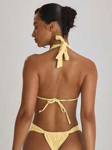 Musera Resort Thick Strap Ruched Cheeky Bikini Bottoms Swim Vacation Holiday Summer Travel Beachwear Basics Solid Colour Swimwear Resort Core - Light Yellow - View 4