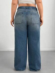 Plus High Waist Wide Leg Jeans - Medium Wash - View 2