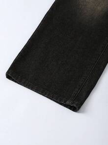 Quần jean denim dáng suông màu đen và xám dành cho nữ tuổi teen, đa năng, thời trang, thoải mái, phong cách retro, cạp chun, họa tiết râu mèo độc đáo. - Rửa trung bình - Xem 4
