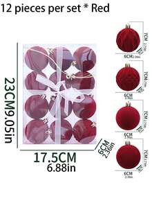 Christmas Tree Decorations 12 Pcs Velvet Ornaments For Christmas Tree, Mixed Sizes Flocked Ornaments For Xmas Holiday Hanging Decorations (Burgundy) - Multicolor - View 3