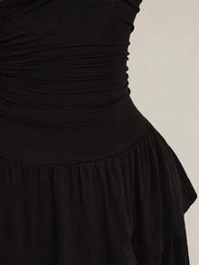 SHEIN ICON Women's Elegant Lace Patchwork Double-Layer Ruffle Hem Dress,Dresses For Women Summer - Black - View 8