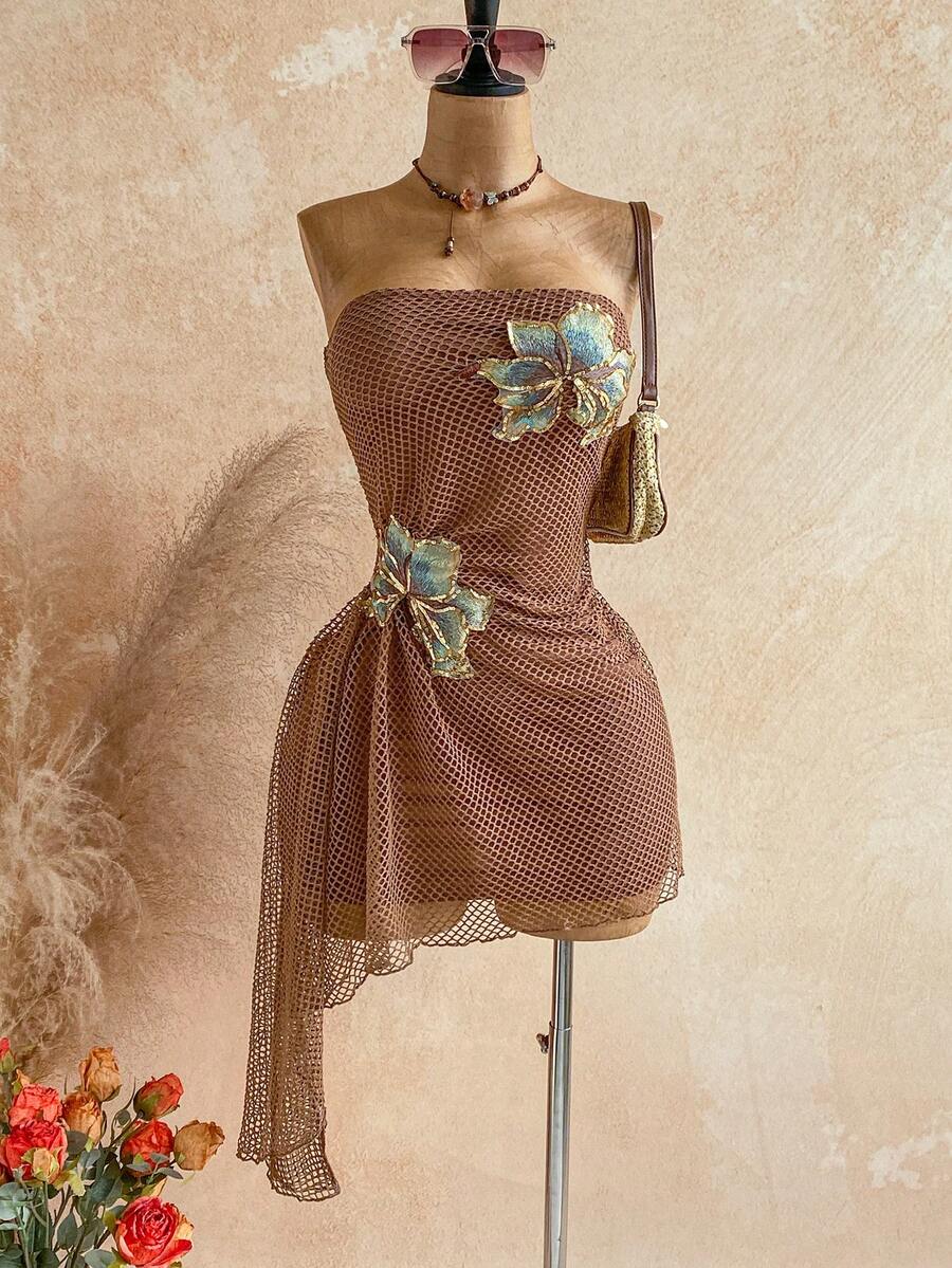Soleia Đầm mini dáng bohemian thanh lịch, kiểu dáng nhiệt đới, thắt eo xếp ly, cổ yếm, trang trí hình sao biển, thích hợp cho các dịp thường nhật mùa xuân/hè, đám cưới trên bãi biển, lễ tốt nghiệp, ngày lễ Thánh Patrick, kỳ nghỉ xuân, lễ Phục sinh, lễ hội âm nhạc. - màu nâu - Xem 1