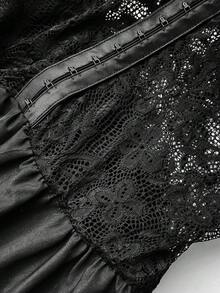Viva Relle Plus Size Women's Black Lace Sexy Hollow Out Elastic Casual French Style Knit Dress, Versatile Comfortable Layering Piece Date Night Summer - Black - View 6