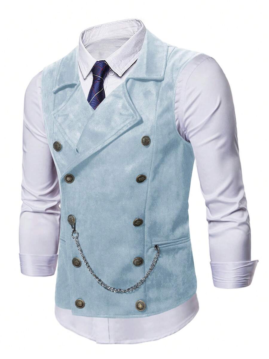 Calvornis 男士時尚雙排扣西裝背心 正式禮服 - 淺藍色 - 查看 1