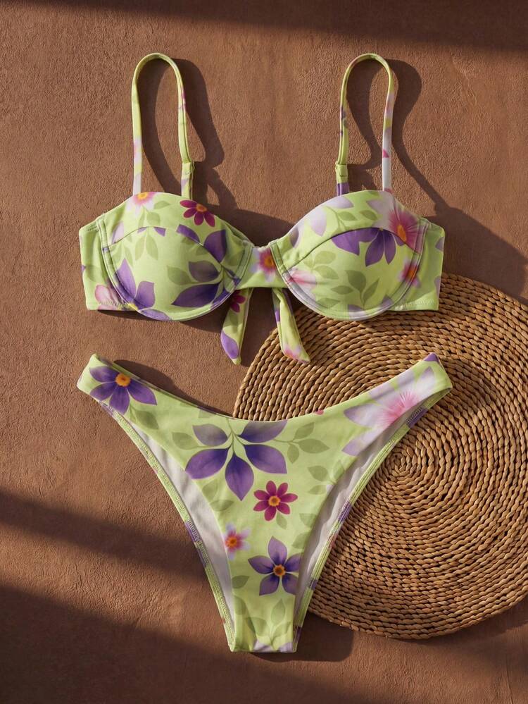 Women's Floral Print Spaghetti Strap Bikini Set