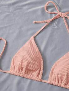 Swim Vcay 女款夏季海灘高爾夫純色掛脖綁帶性感比基尼泳衣套裝，附遮罩裙，白色 - 粉色 - 查看 3