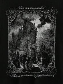 Modcrash Men's Casual Round Neck Black Horror Castle Graphic T-Shirt - Grey - View 5