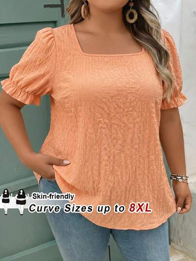 SHEIN CURVE+ Plus Size Summer Paisley Print Crew Neck Shirt, Curve Plus, Boho Vacation Beach Outfits For Woman/Beach Dress/Beach Vacation Outfits/Beach Essentials / Graduation/Tea Party Dress Navy Top Puff Sleeve Top Dark Blue Top Summer Top Plus Size Summer Top/Autumn /Winter