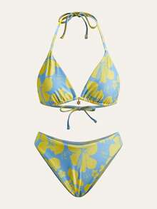 Anewsta Bộ bikini hai mảnh gợi cảm buộc dây cổ, họa tiết hoa dành cho nữ, thích hợp mặc đi biển mùa hè. - Nhiều màu - Xem 1