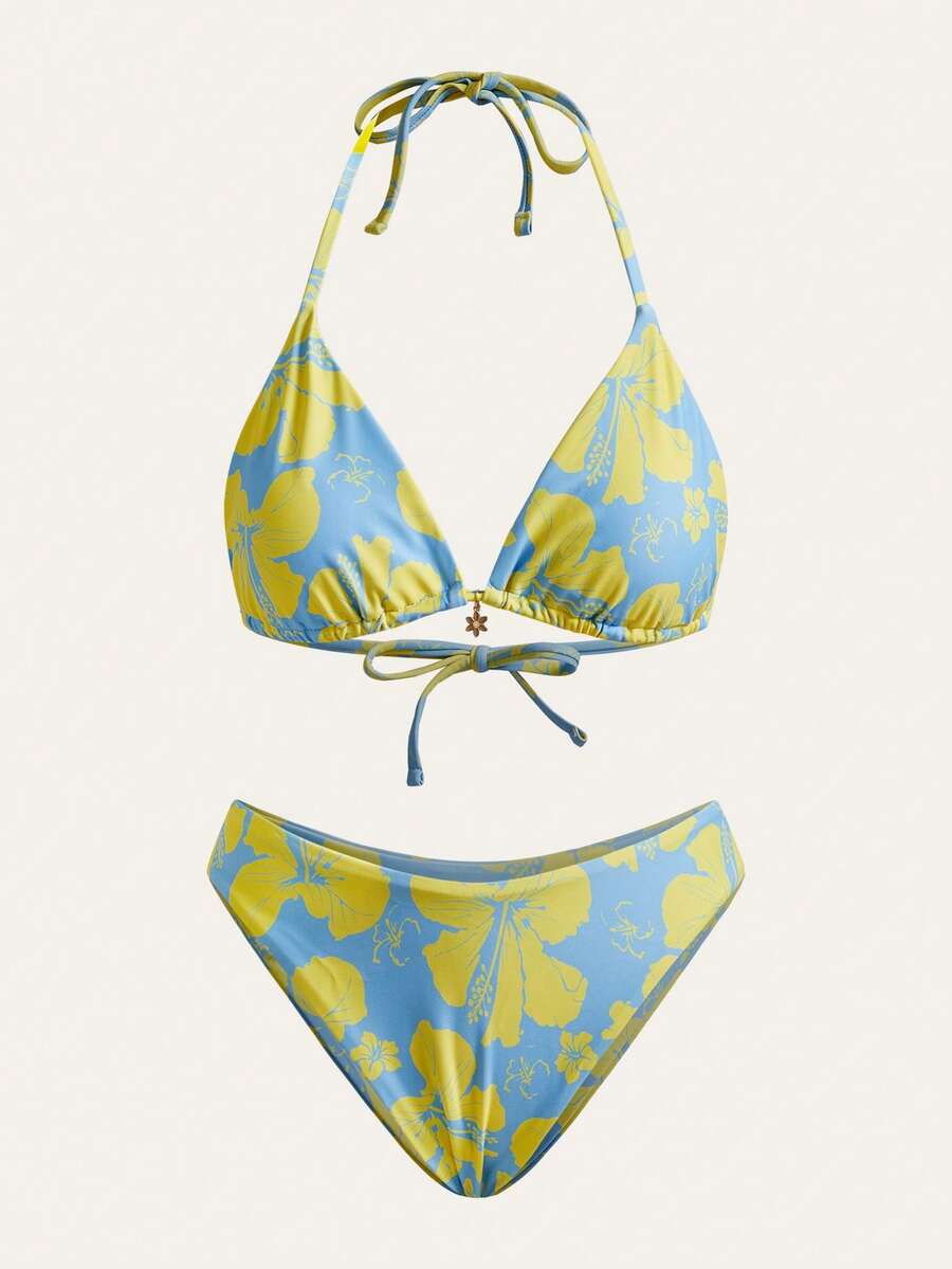 Anewsta Bộ bikini hai mảnh gợi cảm buộc dây cổ, họa tiết hoa dành cho nữ, thích hợp mặc đi biển mùa hè. - Nhiều màu - Xem 1