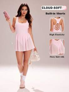 WanderVale Bộ đồ liền thân thể thao yoga không tay, hở lưng - Hồng - Xem 1