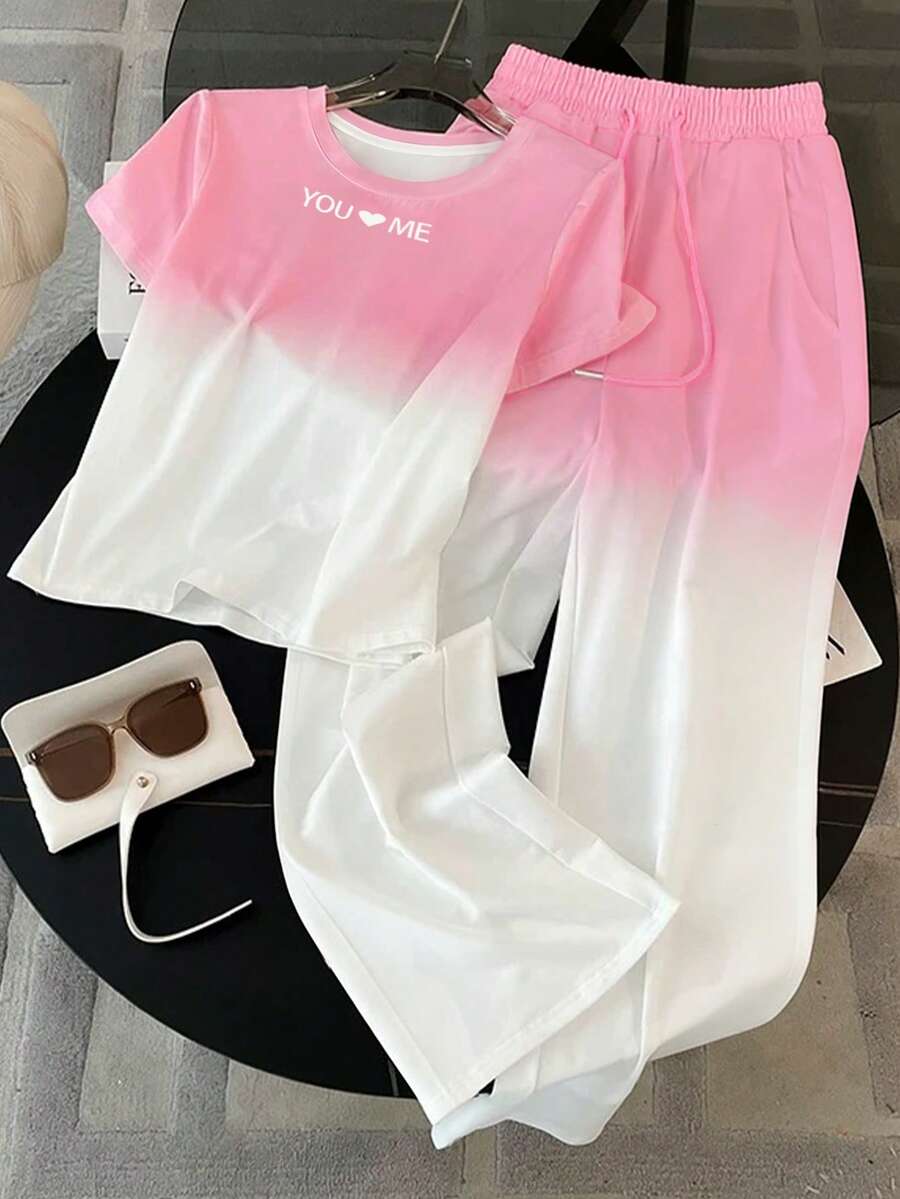 Resyla Áo thun tay ngắn cổ tròn dáng regular fit + Quần ống đứng có túi xéo - Hồng - Xem 1