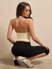 Silquee Débardeur de sport femme à col ras-du-cou et dos nu, couleur unie simple, pour l'été - Jaune clair - Voir 2