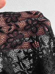 Viva Relle Plus Size Women's Black Lace Sexy Hollow Out Elastic Casual French Style Knit Dress, Versatile Comfortable Layering Piece Date Night Summer - Black - View 7