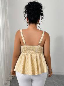 GlowEve CURVE Plus Size Slimming Flared Striped Casual Camisole For Women, Spring/Summer - Khaki - View 2