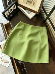 Franclia Falda casual versátil de cintura baja con abertura, falda gris, falda A-line de doble capa con bajo con abertura, falda casual de mujer, mini falda, falda corta ajustada de cintura alta con abertura, falda casual versátil para uso diario, ropa de trabajo urbana para maestras, falda casual de unicolor versátil de mujer, falda corta de verano, falda corta gris de primavera - Verde - Ver 2
