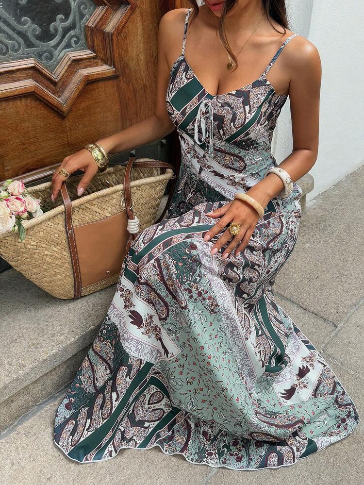 Women's Bohemian Style Beach Vacation Dress, Suitable For Spring And Summer