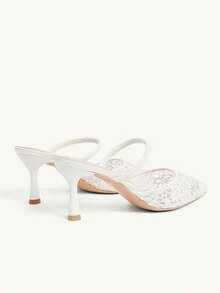 CUCCOO CHICEST Women Shoes Four Seasons New Embroidery Mesh Design Pointed, High Heel Romantic Elegance Stylish Mesh Women's High Heel Shoes Hoop Dress Dating Afternoon Tea Wedding Party Valentine's Day Elegant Dress - Apricot E - View 5