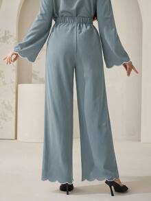 Veilorie 保守休闲波浪边刺绣女裤 - 藍色 - 查看 7