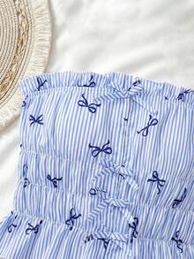 SHEIN Bộ đồ đôi nữ tuổi teen kiểu dáng thường ngày, màu xanh dương tươi mát, chất liệu vải dệt, thắt nơ phía trước, xếp ly, gồm áo quây và quần ống rộng cạp thấp có dây rút, thích hợp cho mùa hè, chụp ảnh đường phố, ăn trưa. - Nhiều màu - Xem 5