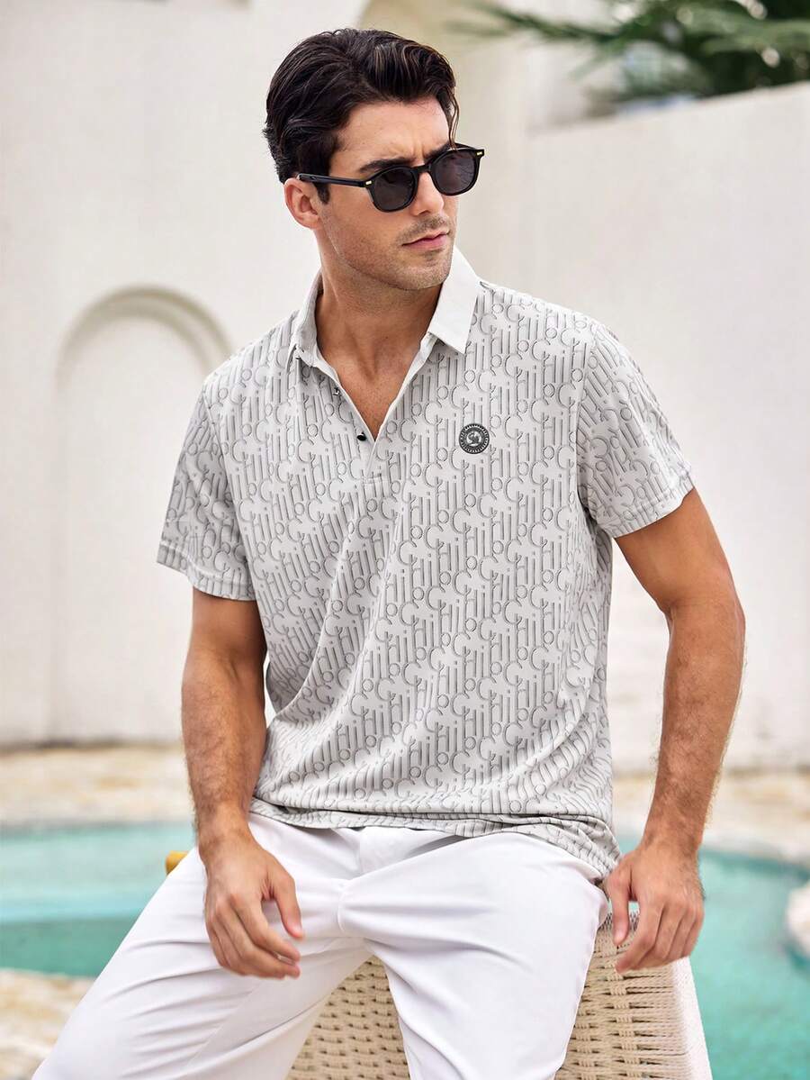 Mercer Haus Áo thun polo họa tiết chữ mùa hè cho nam, cổ bẻ nhẹ, thời trang, mặc đi làm công sở - trắng - Xem 1