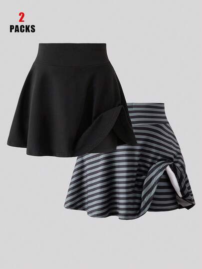 SHEIN Bộ đồ hai mảnh cho bé gái: Chân váy dệt kim nhiều màu và quần legging. Một bộ đồ cơ bản đa năng, cạp cao và ôm sát - lý tưởng cho trang phục thường ngày mùa xuân/hè, thể thao, tập thể dục, yoga, múa ba lê, khiêu vũ và đi học.