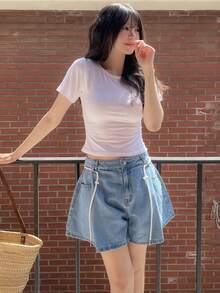 DAZY Women's Summer Casual Wide Leg Denim Shorts - Blue - View 8