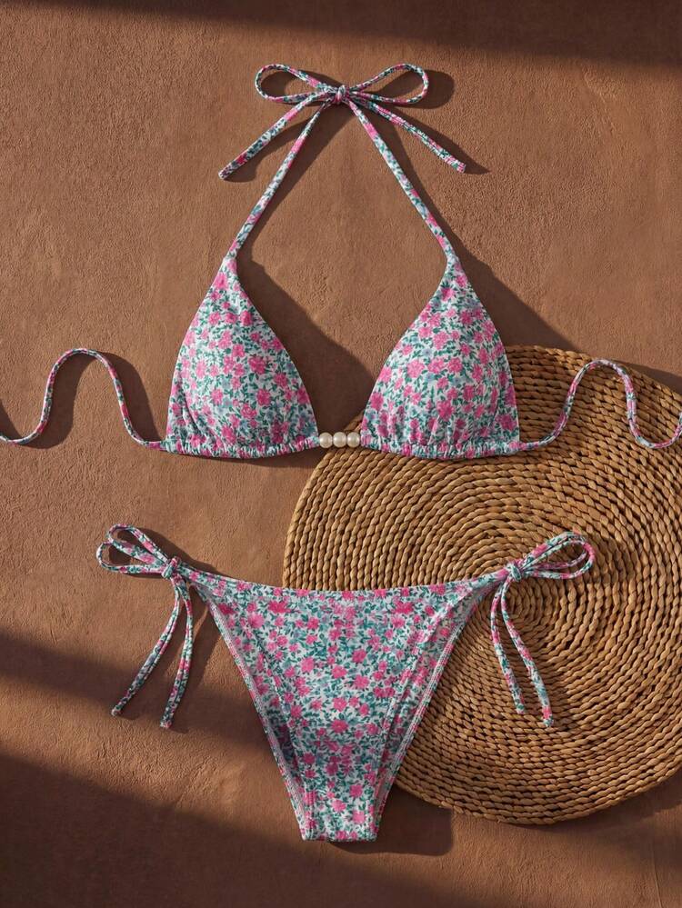 Women's Ditsy Floral Swimsuit Set For Beach Vacation