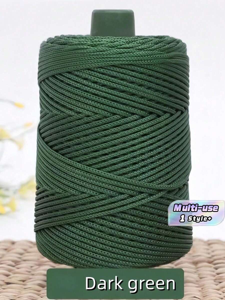 1 cuộn dây thừng bện xoắn nhiều màu sắc, dây rỗng dùng cho đồ thủ công DIY, túi xách thủ công, phụ kiện thắt lưng rút dây, dây sợi polypropylene trang trí, chỉ móc, chỉ làm túi móc tay, gối, mũ, sợi polyamide màu trơn hiện đại dùng cho DIY. - Màu xanh lá cây - Xem 1