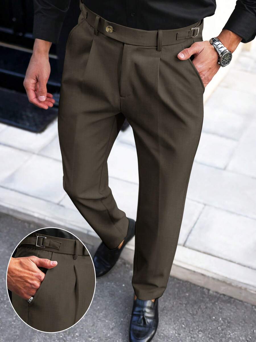Manfinity Mode Men's Versatile Solid Color Commuter Pants - Brown - View 1