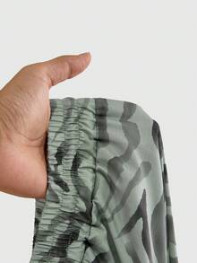 ROMWE Pantalon large à taille basse pour femmes, imprimé zébré vert, style décontracté pour les vacances à la plage - Vert - Voir 5